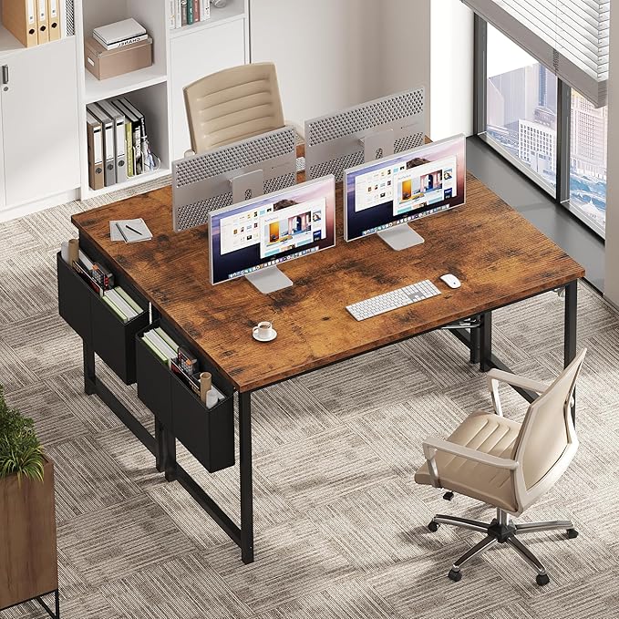 OLIXIS Computer Desk 55 Inch Home Office Desks for Small Spaces, Gaming Writing Study Work Table with Storage Bag and Headphone Hook for Bedroom, Rustic Brown