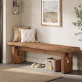 63" Solid Wood Bench, Extra Long Farmhouse Dining Bench for Kitchen Table, Rustic Wooden Entryway Bench, End of Bed Indoor Seating, Natural Brown