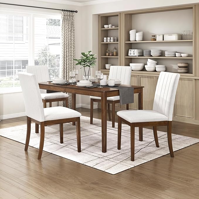 Lexicon 55.5" Dining Table for 4, Modern Rectangular Dining Room Table, Wood Dining Table, Modern Wood Table with Solid Wood Leg for Kitchen/Dining/Living Room, Easy Assembly, Chestnut