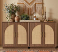FORTUNETEC Sideboard Buffet Cabinet with Storage Set of 2, Modern Accent Cabinet with Rattan Arched Doors, Modular Media Console, Boho Credenza for Living Room Kitchen Dining Room Entryway, Walnut