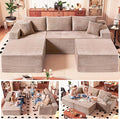 No Assembly Cloud Modular Sectional Sofa，108" U-Shape Corner Couch with Ottoman - Plush Corduroy, Deep Seating, Right Chaise (Camel) | Modern Minimalist Living Room Furniture
