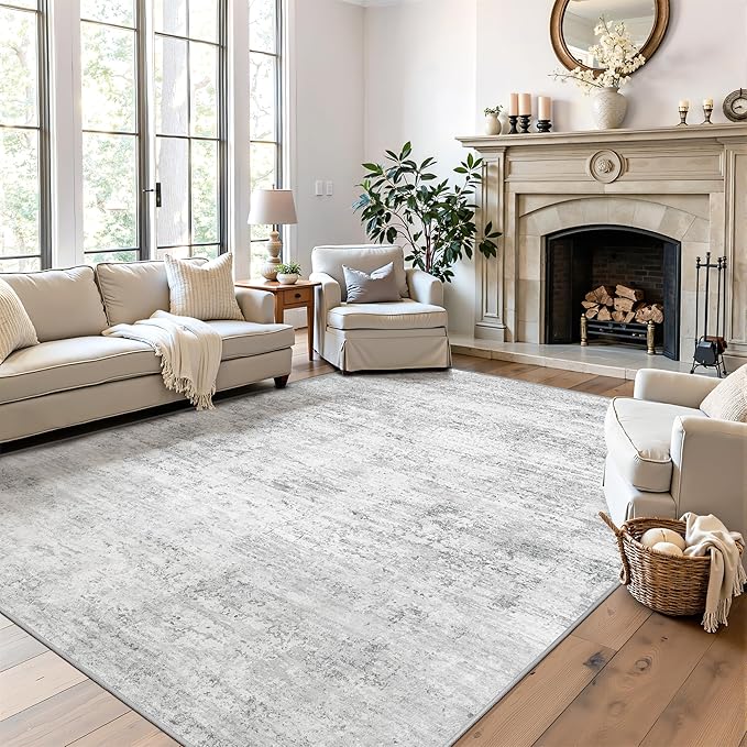 Art&Tuft Washable Rugs 5x7 - Stain Resistant Anti-Slip Backing Abstract 5x7 Area Rugs for Living Room, Foldable Machine Washable Area Rug(5'x7', Grey)