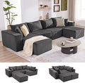 Weture 135.4" Cloud Couch Sectional, Modular Sectional Sofa with Deep Seat, Plush Corduroy U Shaped Boneless Couch, Convertible Sectional Couches for Living Room, 6Seat, Grey
