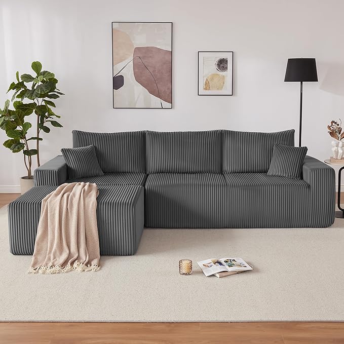 Weture 107" Modular Sectional Sofa, L-Shaped Boneless Couch with Deep Seat, Cozy Cloud Couch Sectional with Convertible Ottoman, Modern Sectional Couches for Living Room, No Assembly, Darkgray
