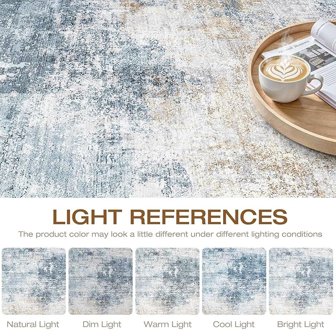 6x9 Area Rugs Living Room: Washable Large Neutral Rug Abstract Soft Modern Stain Resistant Indoor Floor Non-Slip Carpet for Bedroom Nursery Kids Office Playroom Dining Room Under Table- Blue Gold
