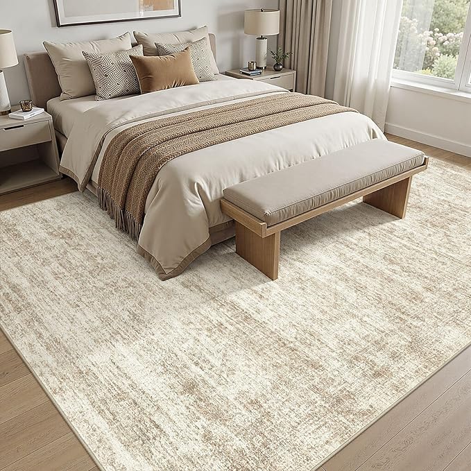 cotiled Large Area Rugs for Living Room 6x9, Machine Washable Rugs with Non Slip Backing Modern Neutral Abstract Rugs Stain Resistant Distressed Carpets for Home Office Decor (6x9 Beige/Brown)