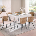 BedsPick Rattan Dining Chair Set of 6 - Farmhouse Upholstered PE Rattan Kitchen Chair with Boucle Cushion, Wingback Dining Room Seat with Cane Back and Metal Legs for Home, Kitchen (Brown)