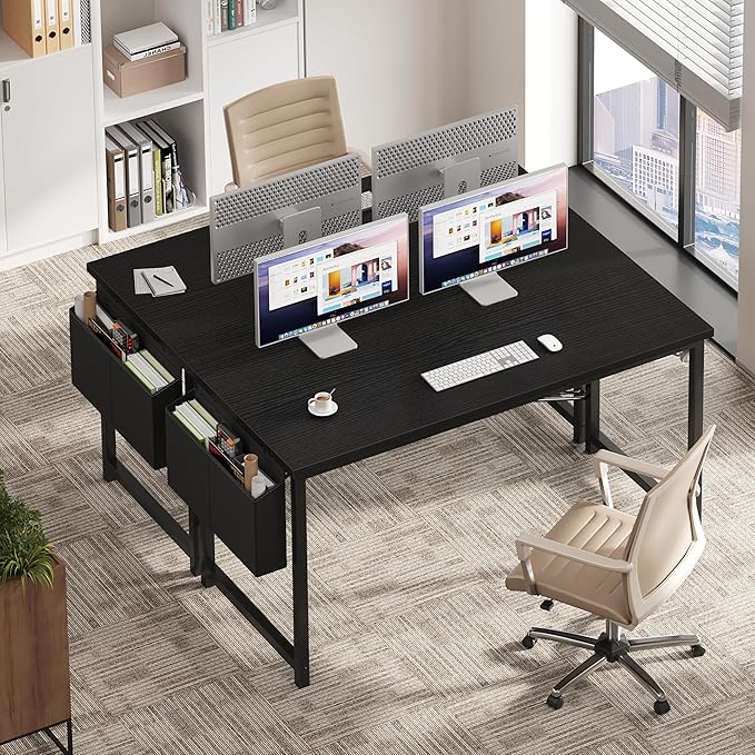 OLIXIS Computer Desk 55 Inch Home Office Desks for Small Spaces, Gaming Writing Study Work Table with Storage Bag and Headphone Hook for Bedroom, Black