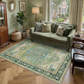 6x9 Washable Vintage Area Rug Green Oriental Living Room Bedroom Throw Rug Neutral Non Slip Soft Low Pile Carpet for Dining Room Office Nursery Indoor
