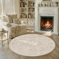 FMFUNCTEX 5ft Round Washable Area Rug Beige Vintage Neutral Oriental Distressed Non Slip Carpet for Living Room Bedroom Soft Low Pile Indoor Mat Retro Throw Rug for Dining Room Office Nursery Bedside