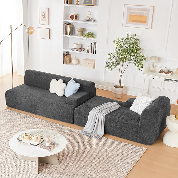 Weture 107" Modular Sectional Cloud Couch, Boneless couches Sponge sectionals for Living Room, High Density Sponges Sofa, Modular L-Shape with Chaise, Darkgrey
