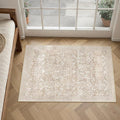 PureCozy Washable Area Rug 2x3, Small Non-Slip Beige Entryway Door Mat Vintage Low Plie Thin Indoor Kitchen Bathroom Rug Retro Accent Throw Entrance Bedroom Office Carpet