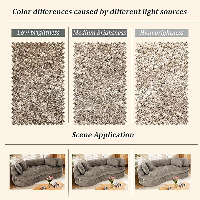 95” Modern Curved Sofa, Chenille Fabric Comfy Cloud Couch, No Assembly Required Half Moon Couch with Deep Seat, 4 Pillows for Living Room, Apartment, Bedroom