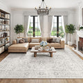 Fmfunctex 8x10 Washable Area Rug Grey Vintage Neutral Distressed Oriental Large Non Slip Carpet for Living Room Bedroom Soft Low Pile Indoor Gray Retro Throw Rug for Dining Room Kitchen Office Nursery