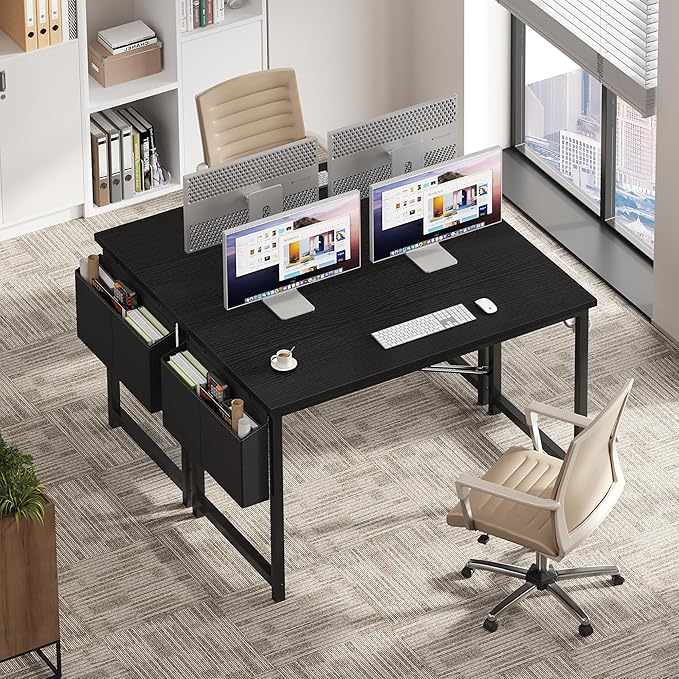 OLIXIS Computer Desk 47 Inch Home Office Desks for Small Spaces, Gaming Writing Study Work Table with Storage Bag and Headphone Hook for Bedroom, Black