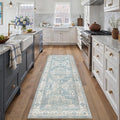 2x5 Washable Vintage Runner Rug Blue Oriental Hallway Kitchen Throw Rug Neutral Non Slip Soft Low Pile Carpet for Bathroom Laundry Bedroom Living Room