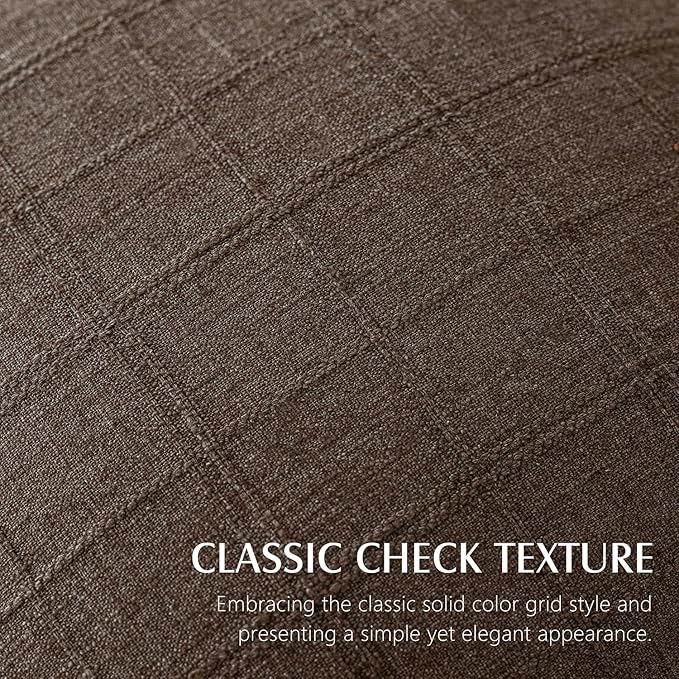 Foindtower Set of 2 Decorative Linen Check Throw Pillow Covers Neutral Farmhouse Vintage Cushion Covers Modern Boho Home Decor for Sofa Chair Couch Bedroom Living Room,20×20 Inch,Dark Brown
