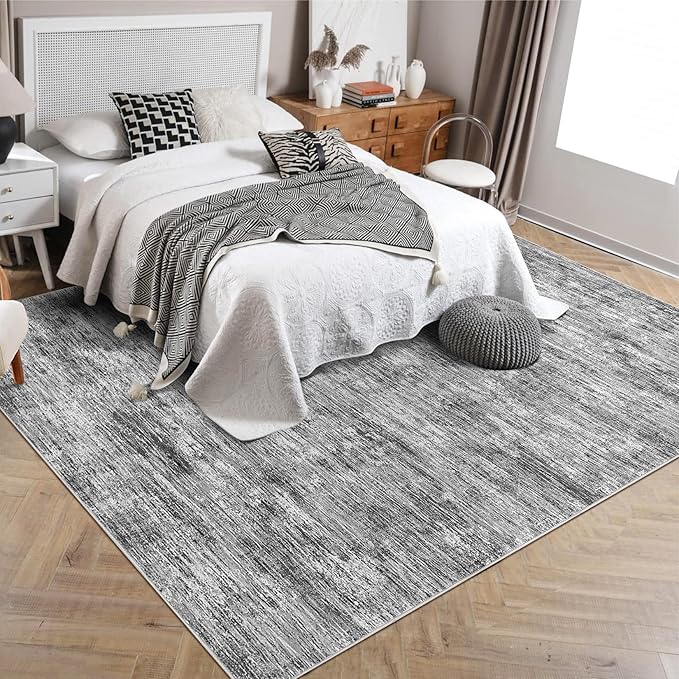 RUGSREAL Bedroom Rug 3x5 Washable Rug for Living Room Small Entryway Carpet with Rubber Backing Stain Resistant Dining Room Throw Mat Modern Solid Color Area Rug for Bedside Kitchen, Ivory/Grey