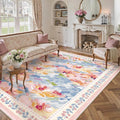 6x9 Washable Area Rug Pink Blue Living Room Bedroom Floral Throw Rug Abstract Modern Non Slip Soft Low Pile Carpet for Dining Room Office Nursery Indoor