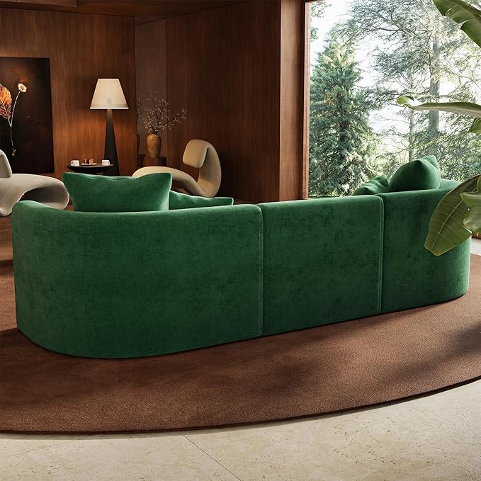 116" Modular Sectional Couches with Ottoman, Luxury Modern Curved Back Sofa, Minimalist Style Oversized 4 Seat Deep Comfy Convertible L Shape Boneless Couch for Living Room Studio Apartment, Green