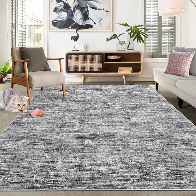 RUGSREAL Bedroom Rug 3x5 Washable Rug for Living Room Small Entryway Carpet with Rubber Backing Stain Resistant Dining Room Throw Mat Modern Solid Color Area Rug for Bedside Kitchen, Ivory/Grey