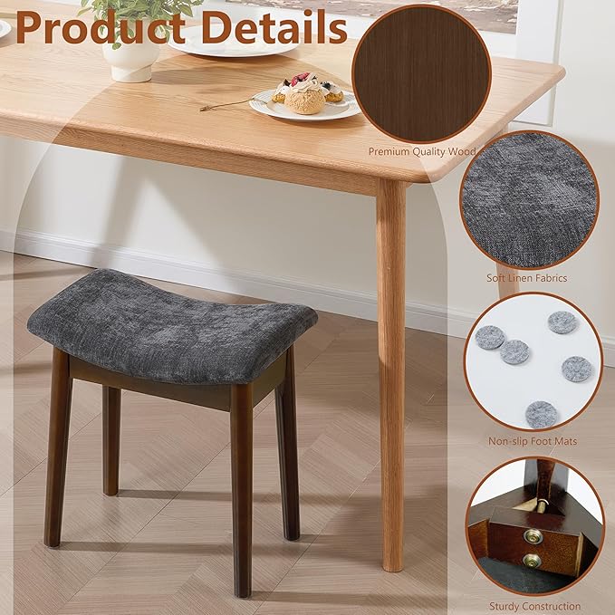 Royal Windsor Vanity Stool with Saddle Cushion, 18 Inch Makeup Vanity Chair for Living Room, Modern Foot Stool Ottoman Piano Bench,Small Upholstered Bench for Bedroom, Dark Grey