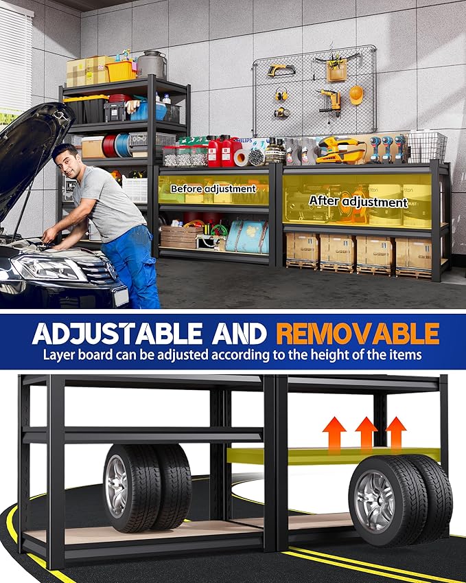 Set of 3 Garage Shelving Heavy Duty Storage Shelves, Adjustable Metal Shelving Unit, Utility Garage Organizer Shelf for Basement, Pantry, Kitchen, Warehouse,13.8" D x 31.5" W x 71.2" H, Black