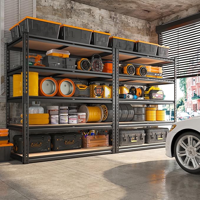 REIBII 2000LBS Garage Shelving Heavy Duty 72''H Storage Shelves 5 Tier Heavy Duty Shelving, Adjustable Metal Shelves for Garage Pantry Closet Kitchen Basement 35.5" W x72 H x 15.8" D, 4 Pack