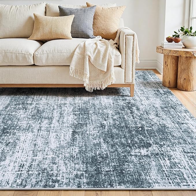 6x9 Area Rugs Washable Rug:Anti-Skid Abstract Modern Living Room Rug Soft Thin Carpets Indoor Floor Non-Shedding Carpet for Bedroom Dining Farmhouse Nursery Home Office(Light Slate Blue/White, 6x9)