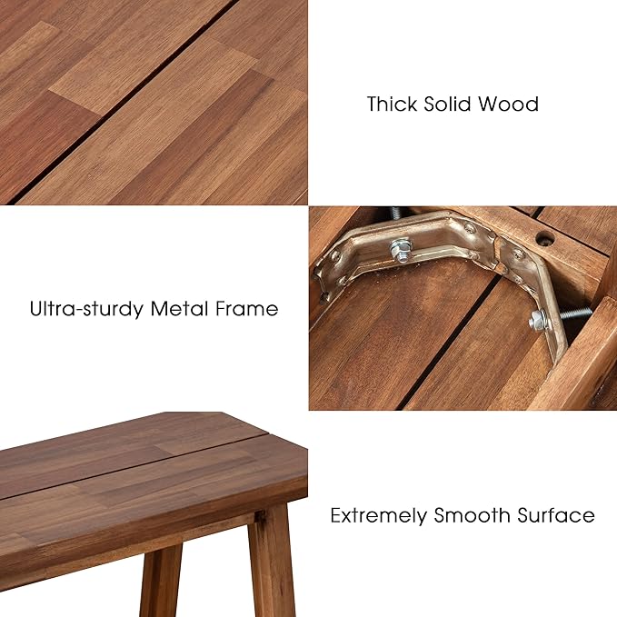 VICTORY RELAX Solid Wood Bench - Minimalist Design, Acacia Wood Construction, Brown Color, Versatile for Entryway, Living Room, Bedroom & Outdoors, Easy Assembly & Weather-Resistant