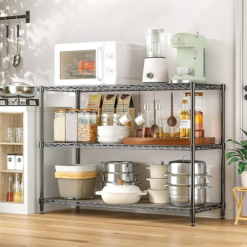 795LBS 3-Shelf Adjustable Storage Shelves 35.1" W x 14" D x 36" H Metal Shelving Unit Heavy Duty Wire Rack Small Organizer with Shelf Liners for Kitchen Pantry Bathroom Closet Garage Black