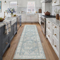 2x8 Washable Vintage Runner Rug Blue Oriental Hallway Kitchen Throw Rug Neutral Non Slip Soft Low Pile Carpet for Bathroom Laundry Bedroom Living Room