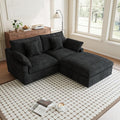 Modular Sectional Sofa Cloud Couch, 82.68" Loveseat Sofa with Chaise Ottoman, Linen Blend Fabric Minimalist Deep Seat Couches for Apartment Small Space, Sofa Covers Washable&Removable, Black