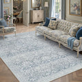 PureCozy Blue 5x7 Area Rug Washable Vintage Living Room Bedroom Carpet Indoor Non Slip Soft Low Pile Thin Rug Retro Accent Throw Office Dining Room