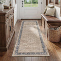 FMFUNCTEX 2x6 Hallway Runner Rug Brown Vintage Washable Distressed Oriental Non Slip Low Pile Neutral Indoor Carpet Retro Antique Thin Entryway Rug for Kitchen Bedroom Bedside Laundry Entry Bathroom
