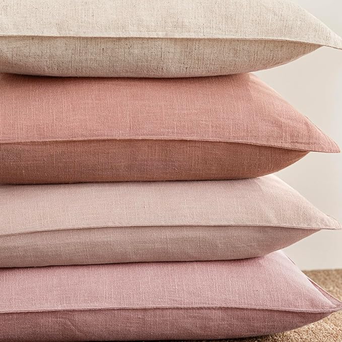 Foindtower Pack of 2, Decorative Linen Soild Throw Pillow Covers Soft Accent Euro Cushion Case Boho Farmhouse Pillowcase for Chair Couch Sofa Bedroom Living Room Home Decor 24 x 24 Inch Coral Pink