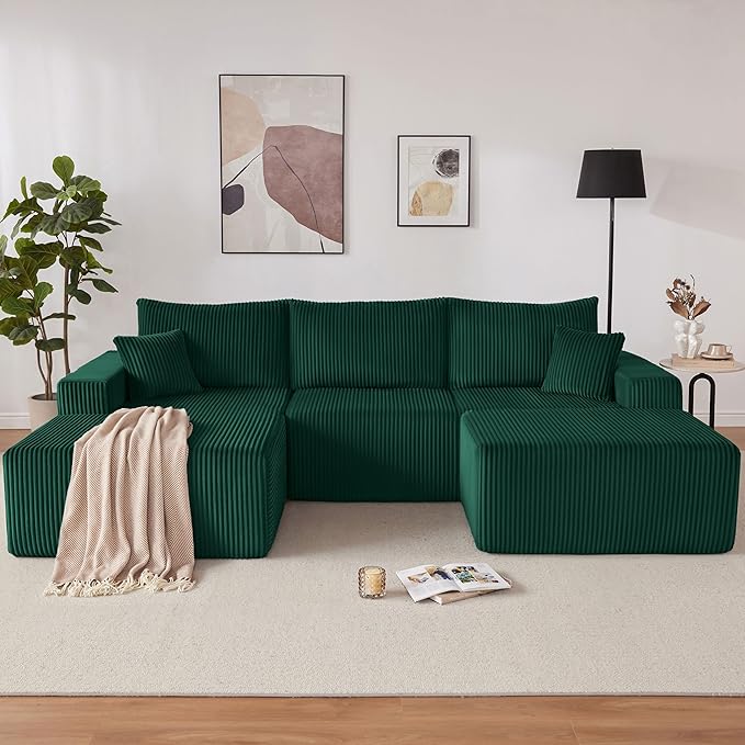 Weture 108” Modular Sectional Couches, Modern Modular U-Shape Sofa with Chaise, Cloud Sectional Couch with Deep Seat, Upholstered Boneless Sofa for Living Room (5 Seat, Green)