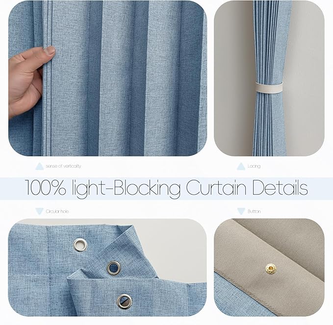 Jilron Accordian Door Curtain, 100% Blackout Folding Magnetic Doorway Curtains,Linen Style Closet Doors,for Room Divider,Privacy Protection（W52 x L78,Blue,1 Panel）