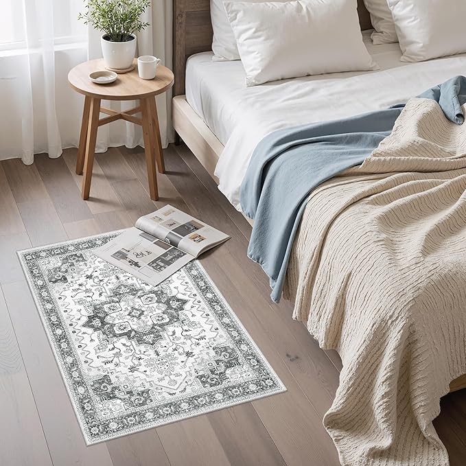 Rugs for Entryway, 2X3 Washable Kitchen Rugs Non Slip Indoor Door Mat Stain Resistant Small Low-Pile Throw Carpet for Bathroom Bedroom(2x3,Grey)