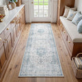 FMFUNCTEX 2x6 Hallway Runner Rug Blue Vintage Washable Distressed Oriental Non Slip Low Pile Neutral Indoor Carpet Retro Antique Thin Entryway Rug for Kitchen Bedroom Bedside Laundry Entry Bathroom