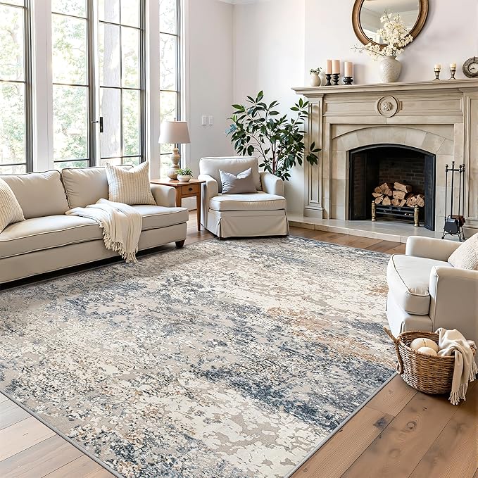Art&Tuft Washable Rugs 8x10, Anti-Slip Backing Abstract 8x10 Area Rugs, Stain Resistant Rugs for Living Room, Foldable Machine Washable Area Rug (8'x10', Blue)