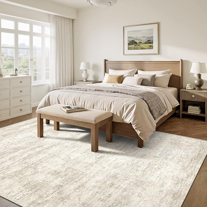 Art&Tuft Washable Rugs 9x12, Anti-Slip Backing Abstract Area Rugs, Stain Resistant Area Rugs 9x12 Living Room, Foldable Machine Washable Area Rug(01-Beige, 9'x12')