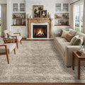 FMFUNCTEX 8x10 Washable Area Rug Vintage Neutral Distressed Large Taupe Non Slip Carpet for Living Room Bedroom Soft Low Pile Indoor Mat Retro Floral Throw Rug for Dining Room Kitchen Office Nursery