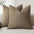 Foindtower Set of 2 Decorative Linen Check Throw Pillow Covers Neutral Farmhouse Vintage Cushion Covers Modern Boho Home Decor for Sofa Chair Couch Bedroom Living Room,16×16 Inch,Light Brown