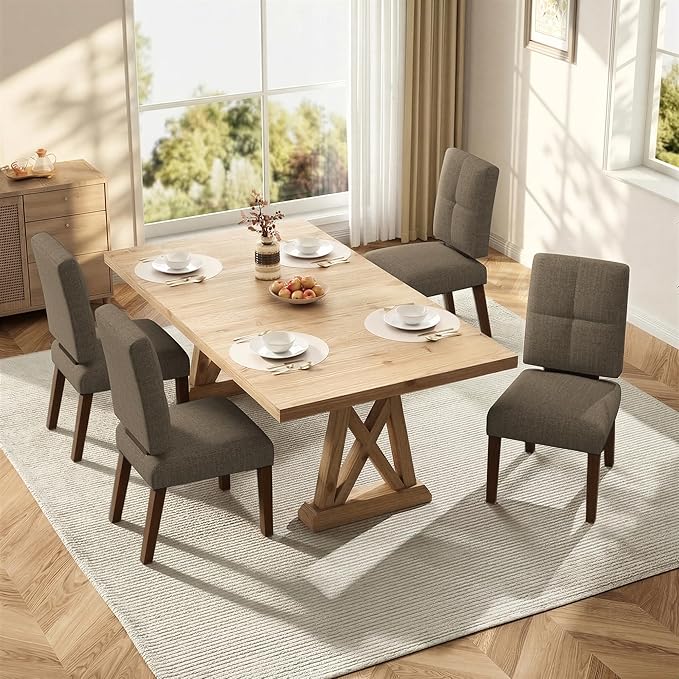 HOMRELEXA Wooden Dining Chairs Set of 2, Dining Room Chairs with Wood Legs, Cloud-Like Cushion & Reinforcement Structure Design for Kitchen/Living Room/Restaurant, Easy Assembly