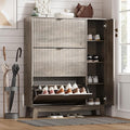 Shoe Cabinet Storage for Entryway with 3 Flip Drawers & Side Cabinet, Fluted Narrow Shoe Organizer with Wooden Leg, Freestanding Shoe Storage Hidden Shoe Rack Organizer for Front Door Entrance, Grey