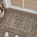 2x3 Brown Washable Vintage Area Rug for Living Room Soft Floral Non Slip Throw Rug Modern Low Pile Stain Resistance Doormat Distressed Carpet Entrance Dinning Laundry Room Kitchen Bathroom