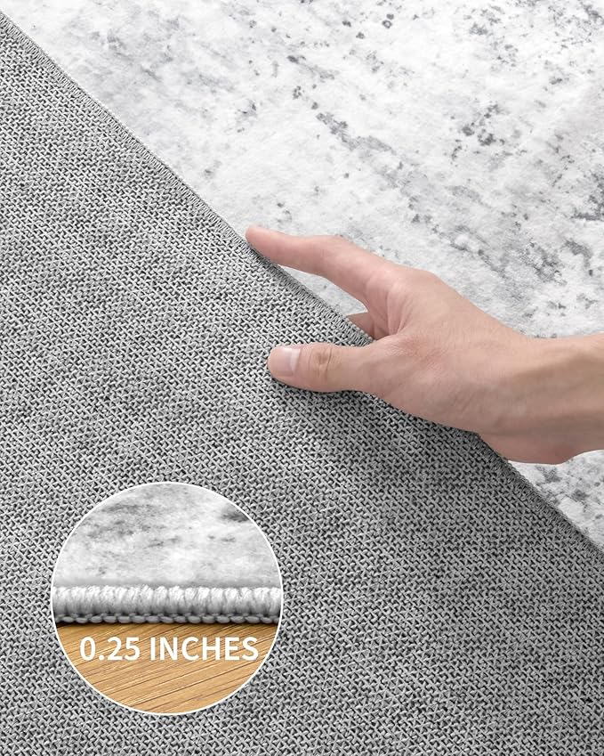 Art&Tuft Washable Rug, Anti-Slip Backing Abstract Area Rugs, Stain Resistant Rugs for Living Room, Foldable Machine Washable Area Rug(6'x9', 01-Grey)