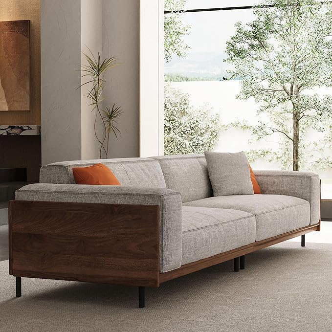 Modern 4-Seater Upholstered Fabric Sofa for Living Room –111.81 inch Comfortable Timecloud Couch with Wood Frame and Metal Legs, Easy Assembly, Ideal for Office, or Living Room, Gray