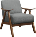 Lexicon Mid Century Modern Accent Chair with Solid Wood Frame in Walnut Finish, Upholstered Living Room Lounge Arm Chair, Thick and Comfy Innerspring Seat Cushion, Linen-Look Fabric, Gray
